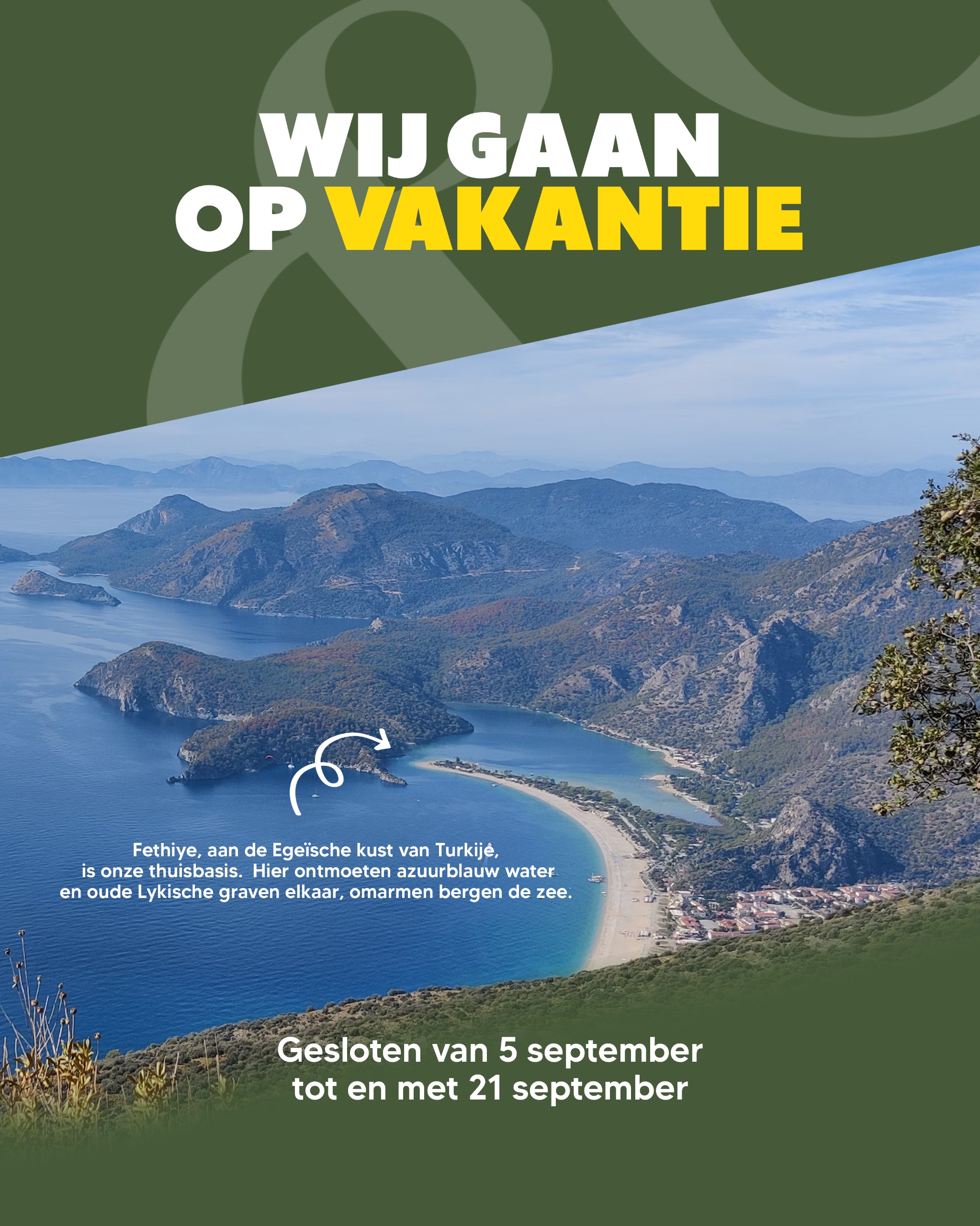 Vakantiebeeld van Fethiye met de tekst: wij gaan op vakantie